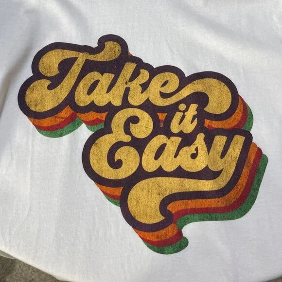 New Take It Easy Graphic T-Shirt White Yellow XXL Cotton Women's - Picture 3 of 6